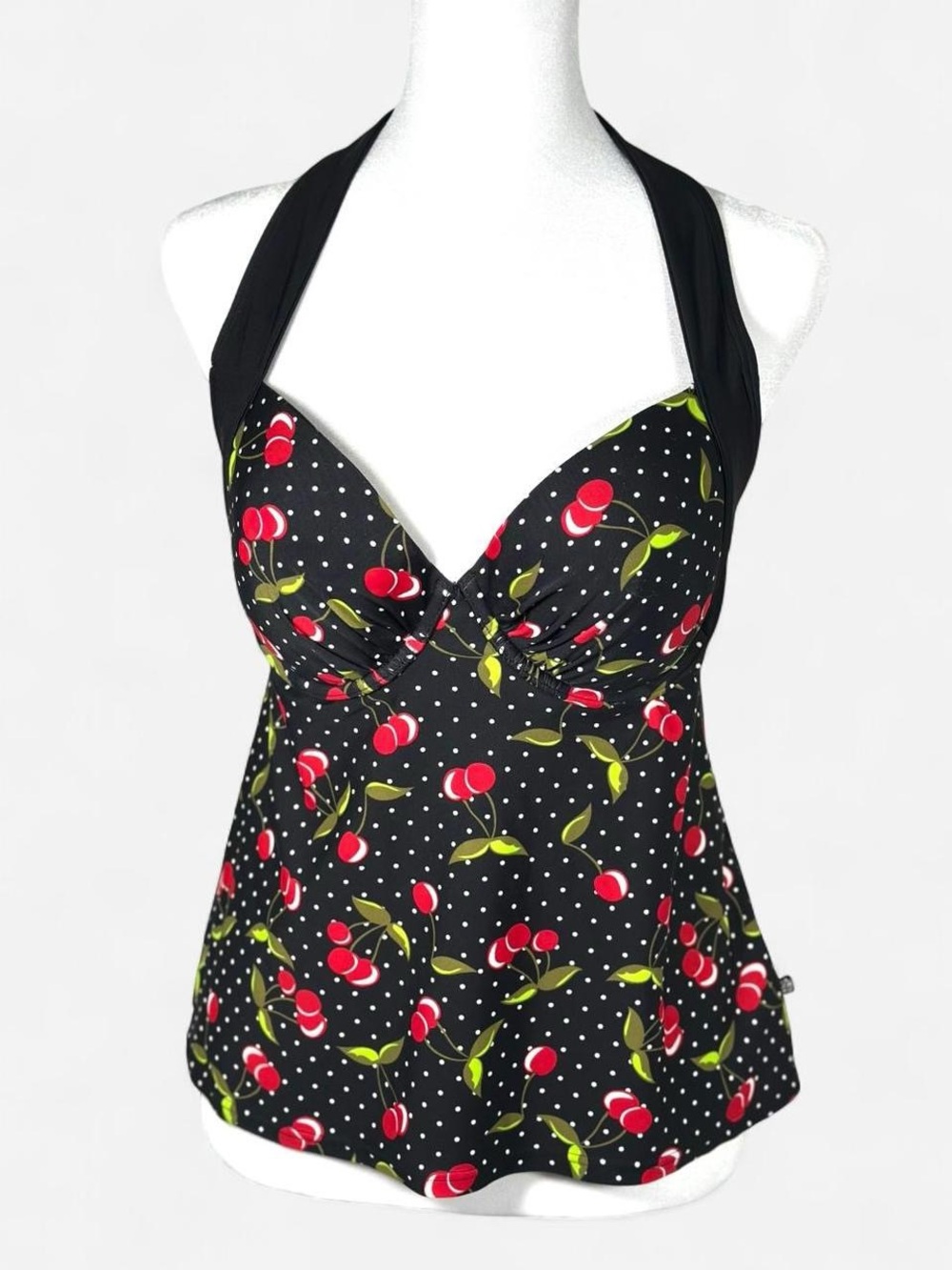 Vintage Y2K Cherry Halter Tankini, Size Large, La Vie en Rose Swimware